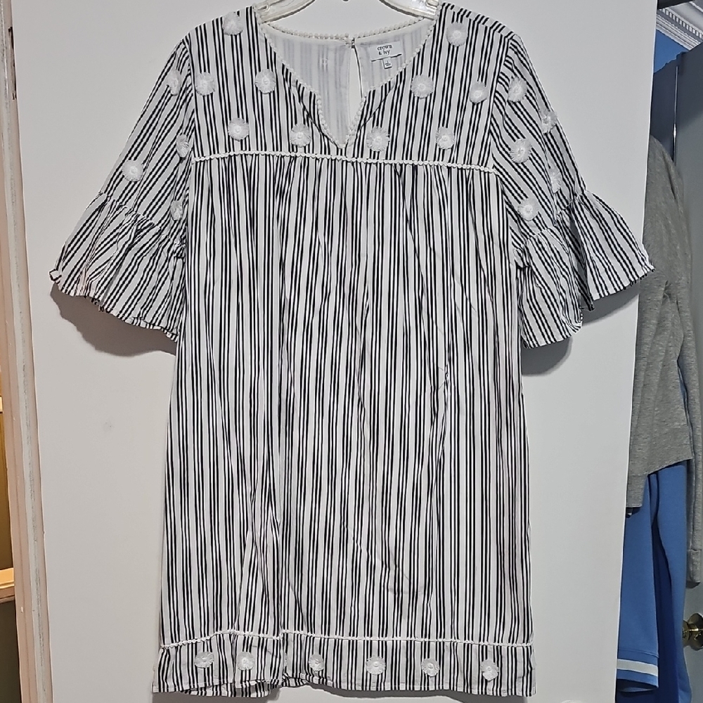 crown & ivy Black and White Striped Midi Dress